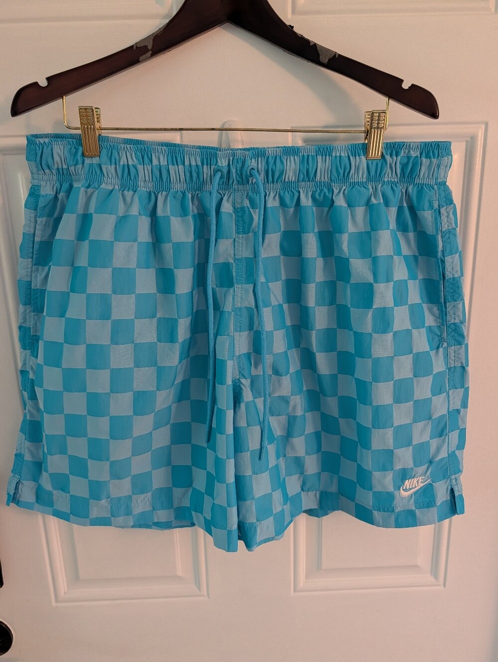 Nike Men’s Aqua Blue Checkerboard Athletic Shorts NWOT XL